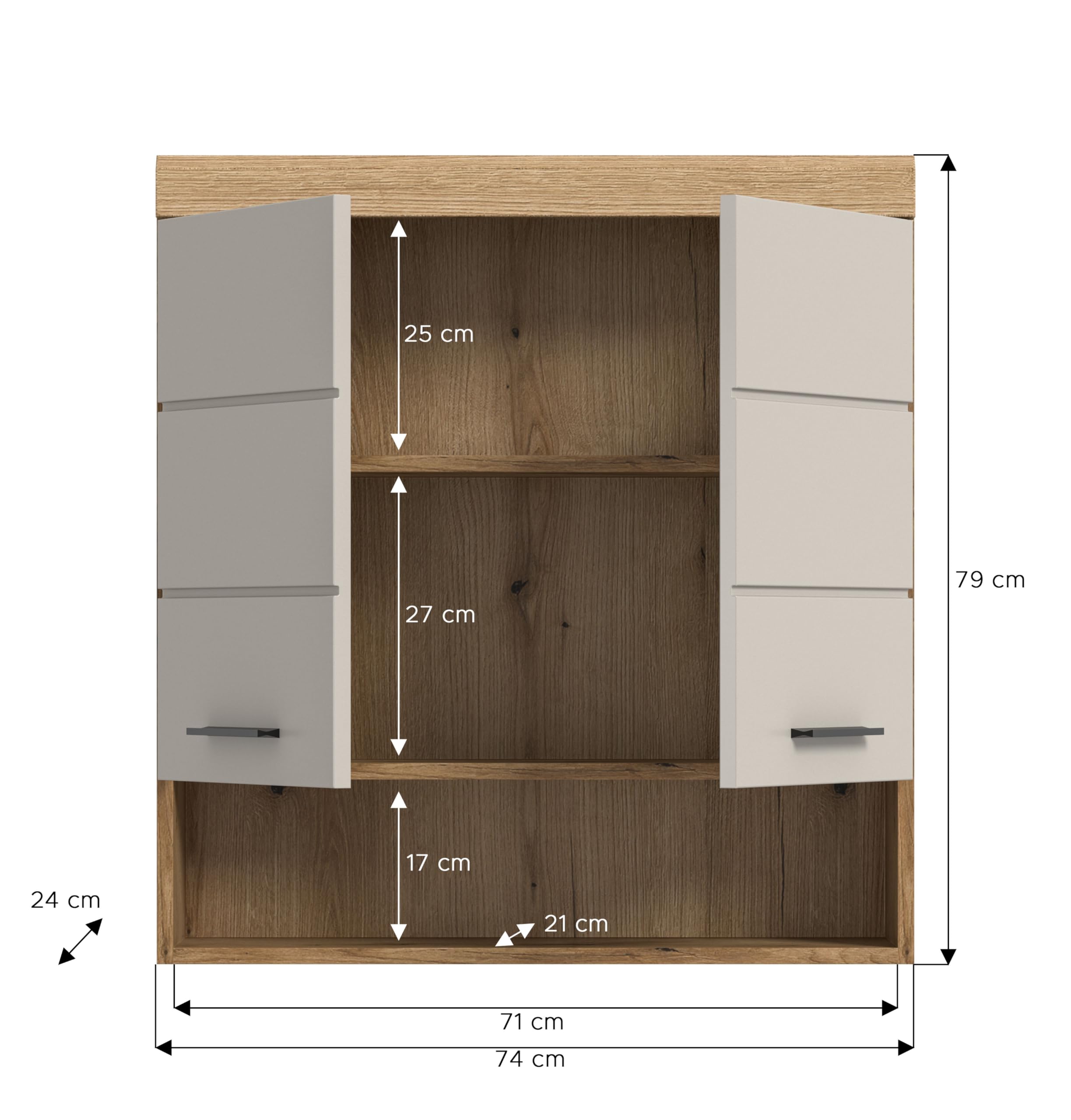 xonox.Home Armoire Suspendue Scout 74 x 79 x 24 cm en Imitation chêne évoak et Cachemire Mat – Armoire Murale Moderne pour Salle de Bain – Peu encombrante – Combinable de manière élégante et