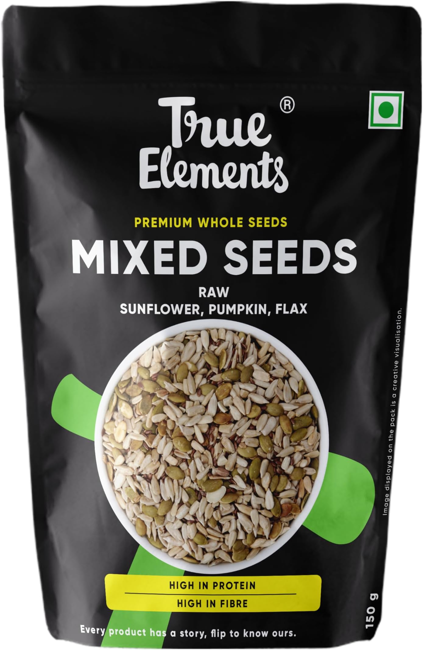 True Elements Mixed Seeds 150g - Mix Sunflower Seeds, Pumpkin Seeds and Flax Seeds | Healthy seeds for eating | High in Fibre and Protein | 100% Natural and Clean | Seeds Mix Combo