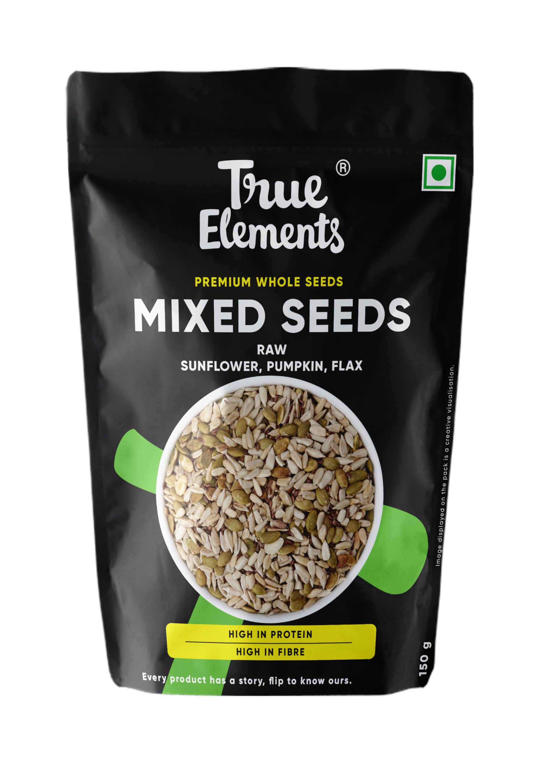 True Elements Mixed Seeds 150g - Mix Sunflower Seeds, Pumpkin Seeds and Flax Seeds | Healthy seeds for eating | High in Fibre and Protein | 100% Natural and Clean | Seeds Mix Combo