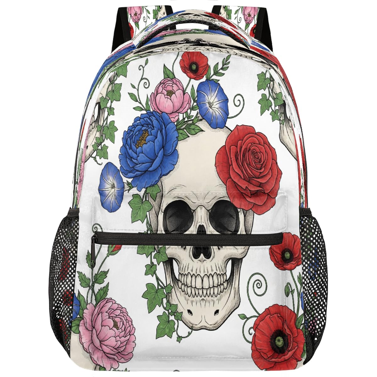 Mochila escolar para mujer y hombre con estampado de calaveras para universidad y viaje 8