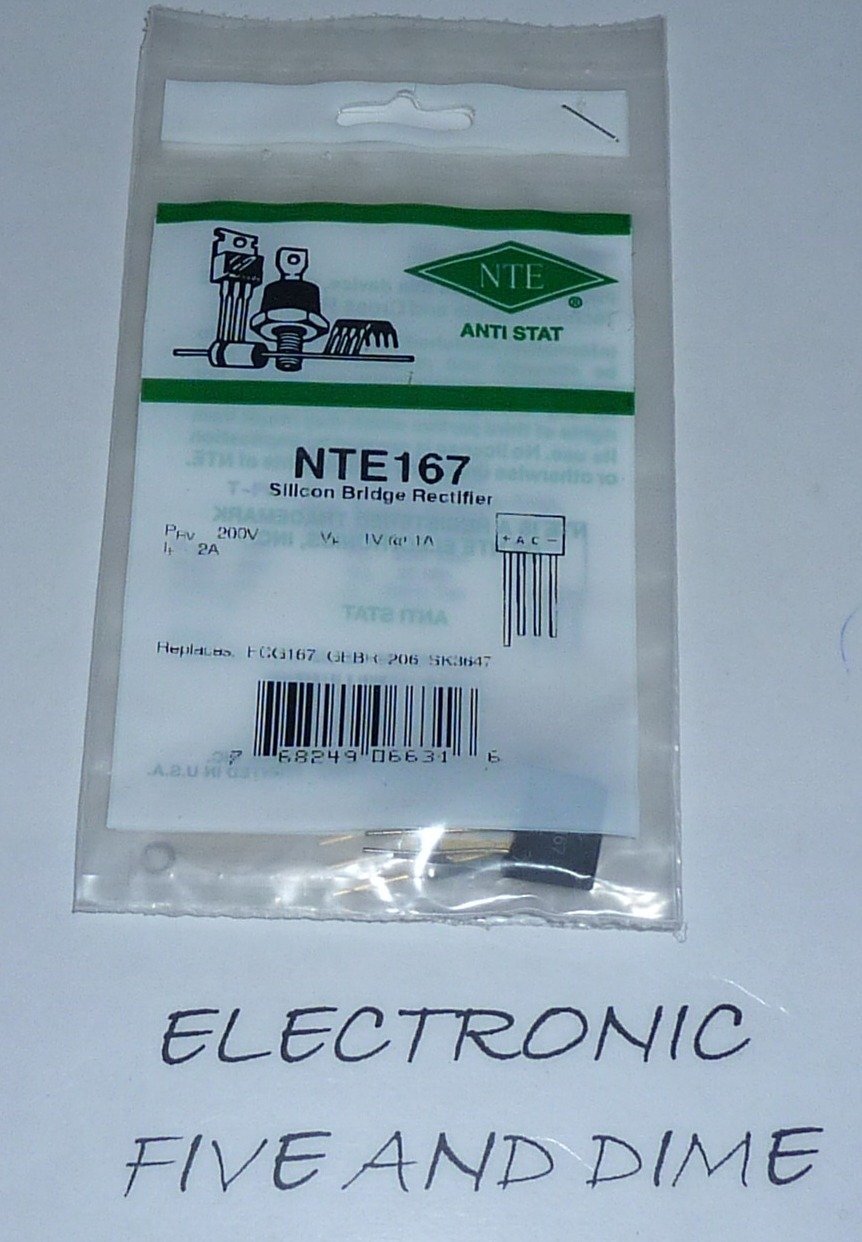 NTE Electronics NTE167 Single Phase Bridge Rectifier Diode, 200V, 2 Amp
