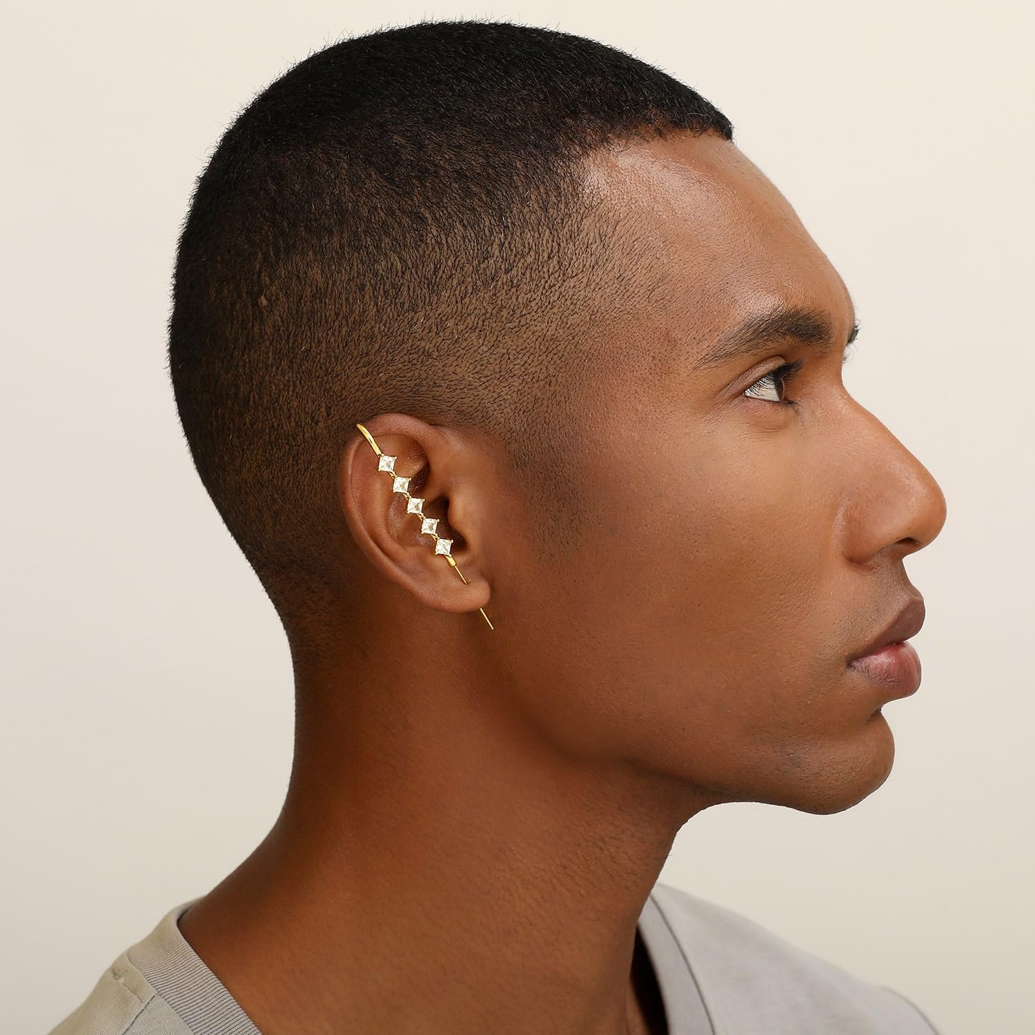 Crystal Stack Helix Hook Earrings – Adjustable, Hypoallergenic, Unisex Ear Cuff Style