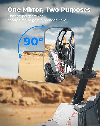 Miniatura 2 de KEMIMOTO Espejos laterales UTV, un espejo con dos propósitos, visión de 8 x 5.3 pulgadas de ancho para barra antivuelco de 1.65 a 2 pulgadas,