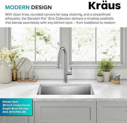 Vista 23 de Kraus KHU101-24L Standart PRO 24-inch Undermount 16 Gauge Single Bowl Laundry and Utility Sink, 24 Inch, Tight Radius