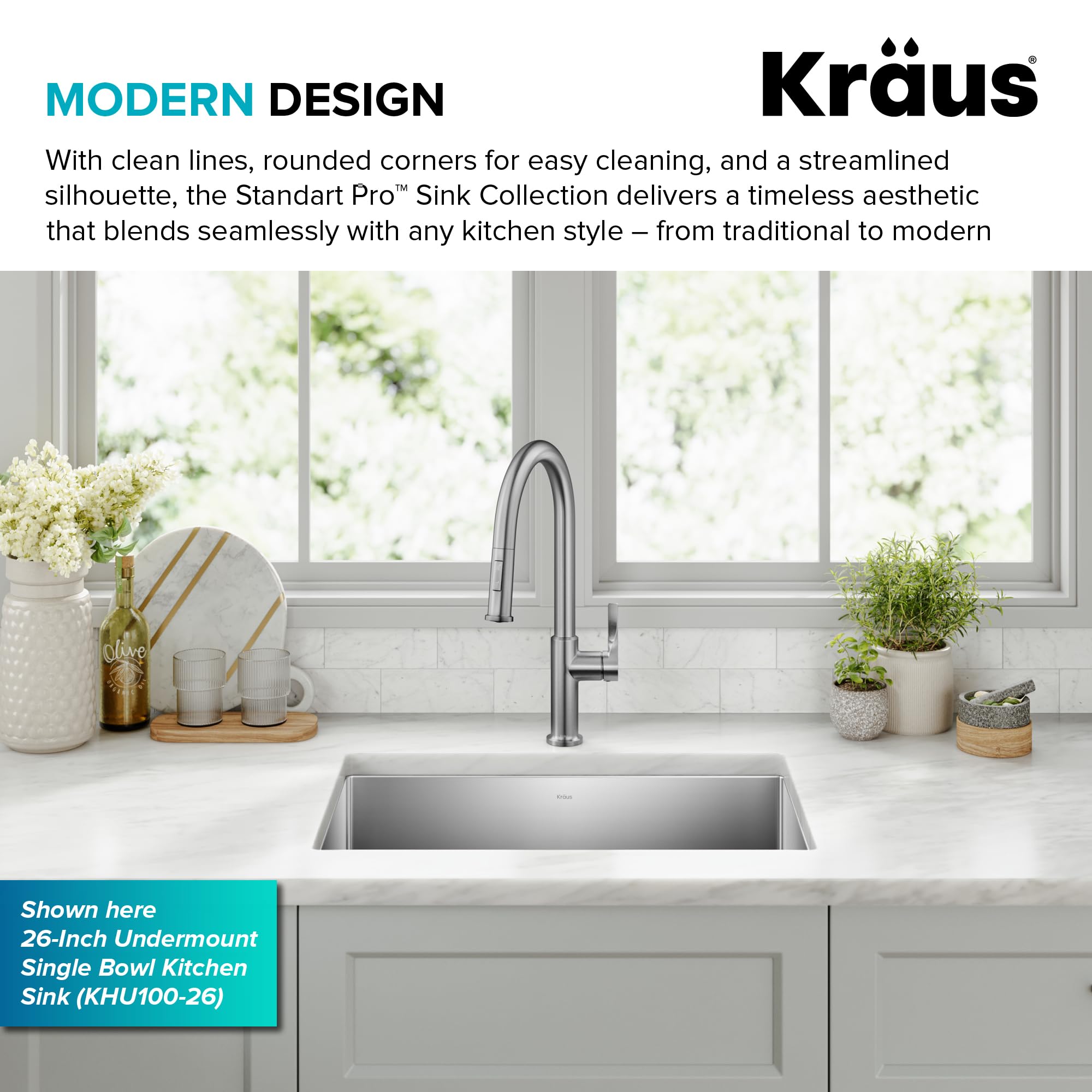 Kraus KHU101-21 Standart PRO 16 Gauge Unterbau Single Bowl Set (4 Artikelbündel: Spüle, Untergitter, Ablaufmontage, Küchentuch), 53,3 cm, Edelstahl