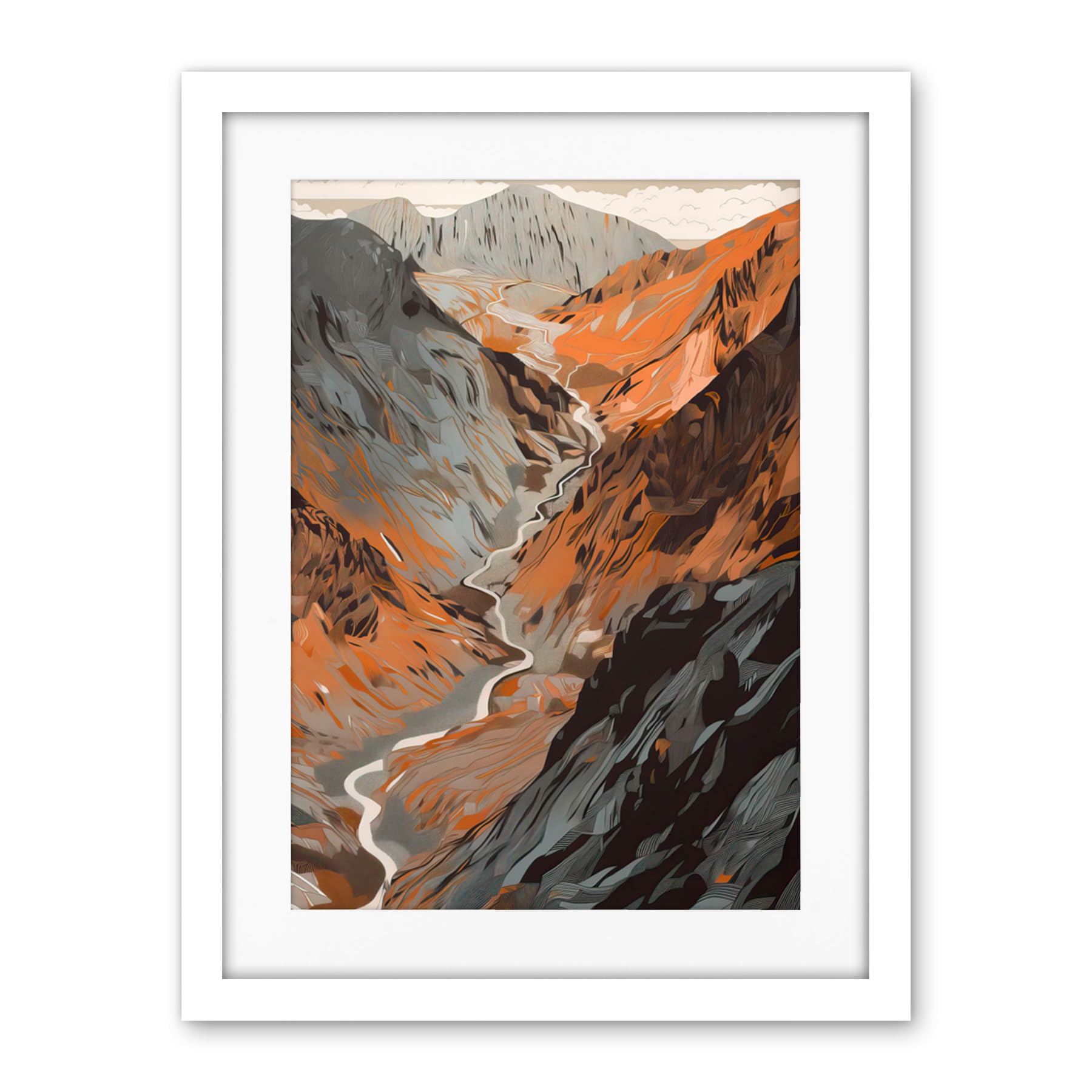 Artery8 Scaffel Pike Hiking Trail Rocky Mountain Landscape Artwork Framed Wall Art Print 18X24 Inch