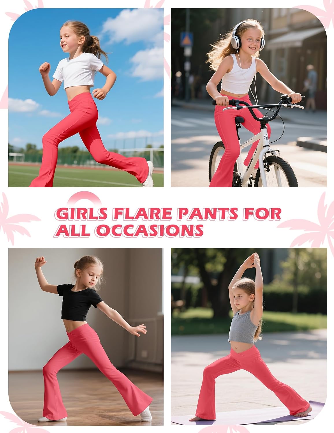 Girl's Leggings Flare Pants Cross High Waisted Yoga Bootcut Pants Toddler Kids Youth Full Length Bell Bottoms Legging