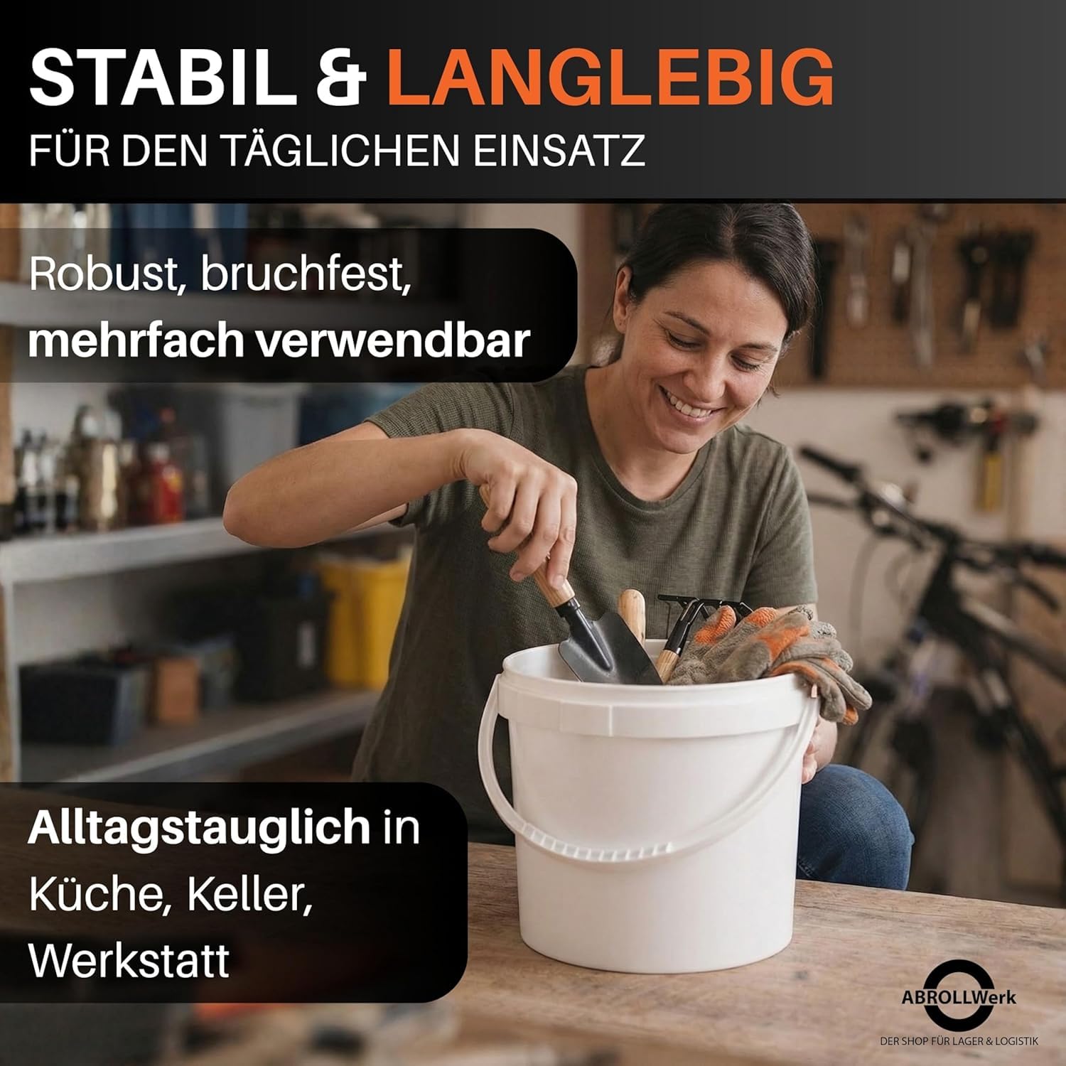 Set secchio con coperchio, per alimenti, ermetico, stabile, multifunzione, per uso domestico e gastronomia, secchio vuoto per stoccaggio e trasporto con manico, bianco (32 l, 2 pezzi)