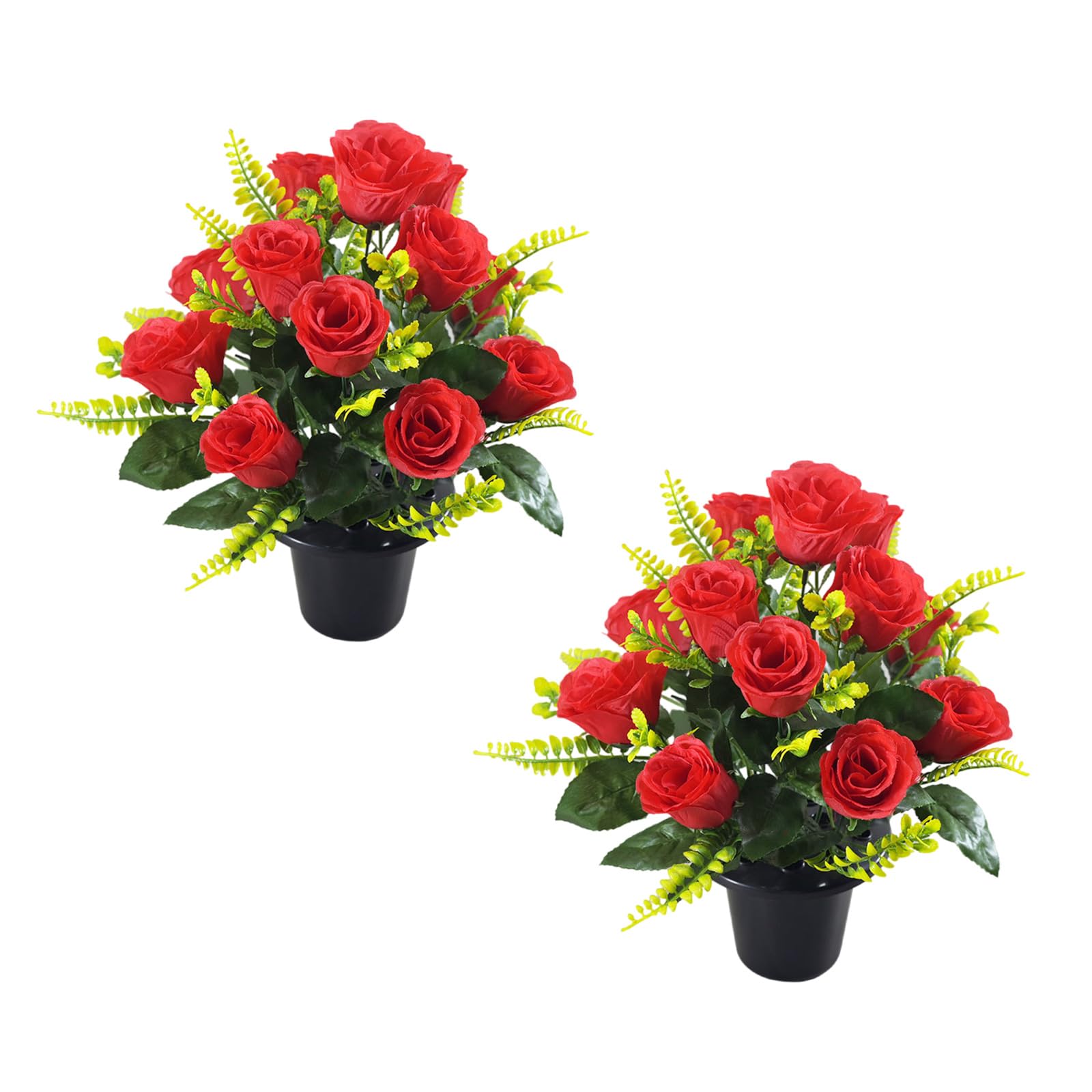 Msioytog Red 2Pcs Sturdy Artificial Roses Realistic Silk Roses Artificial Plant For Outdoor Cemetery And Indoor Decorative Use Cemetery Flowers