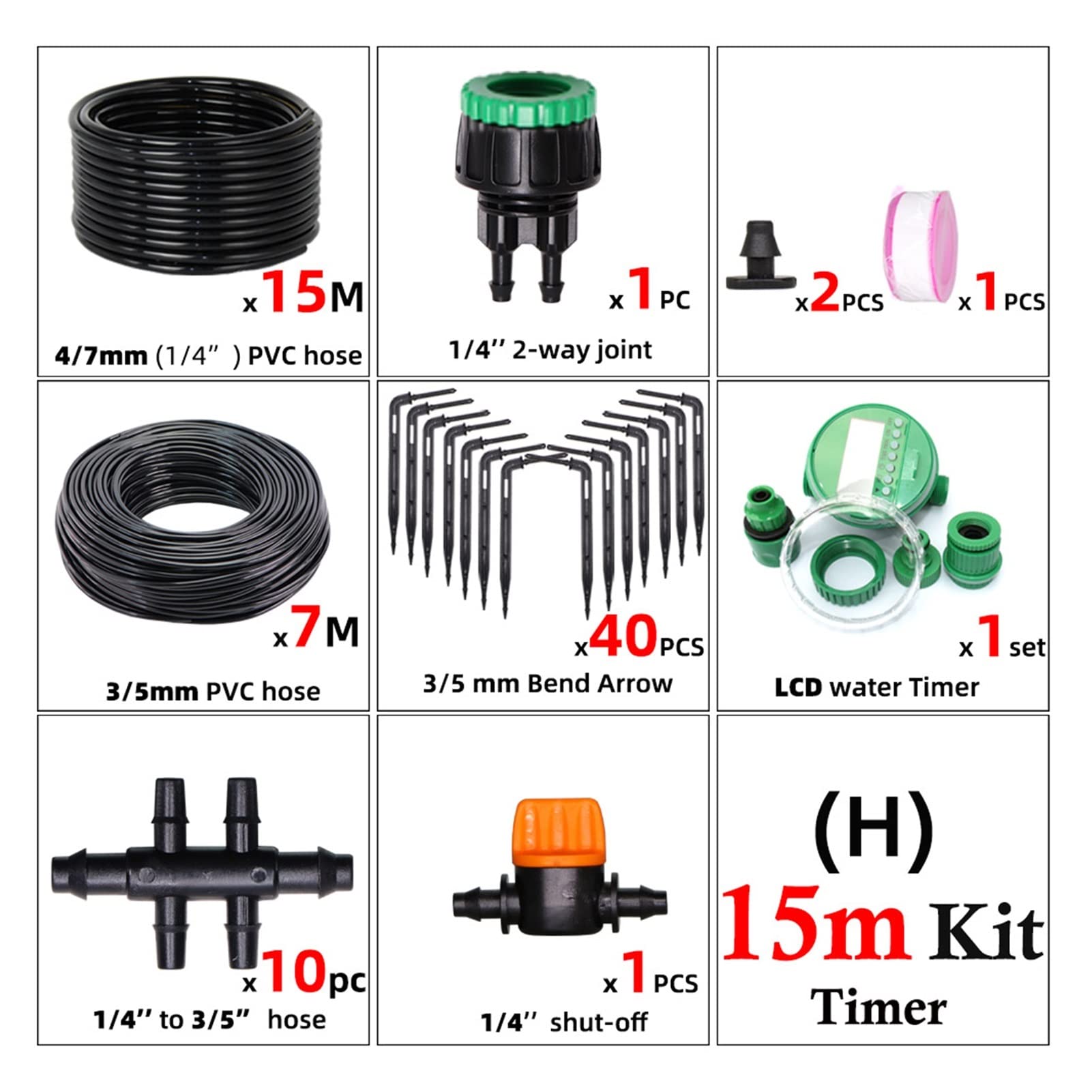 Zestaw do nawadniania kropelkowego nawadniania szklarni 4-drożny automatyczny system nawadniania kropelkowego 4/7 do 3/5 mm wąż ogrodowy zestaw do podlewania roślin rolniczych (kolor: HxX1 Kit-Timer)