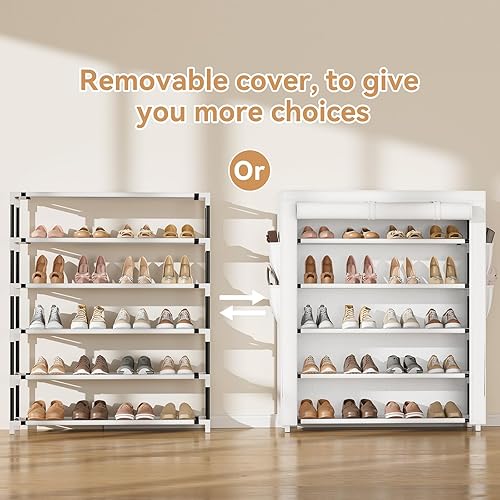 Miniatura 5 de Zapatero con tapa, organizador de zapatos de 5 niveles para 20 a 24 pares de zapatos y botas, estante grande de almacenamiento de zapatos, estante