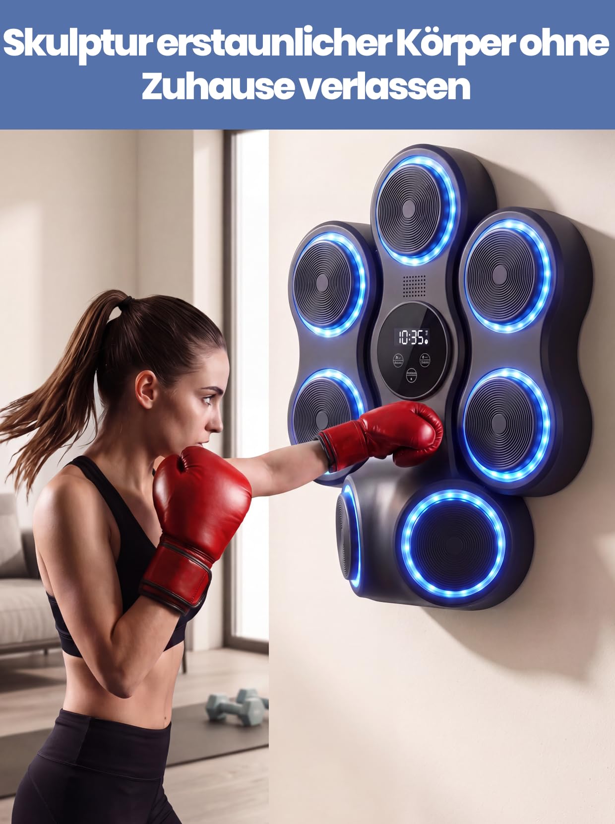 Hook Punch Music Boxing Machine mit Boxhandschuhe für Erwachsene | Wandmontage Musikboxing Maschine mit LED-Lichtern, Bluetooth, 9 Geschwindigkeitsmodi für Heimfitness