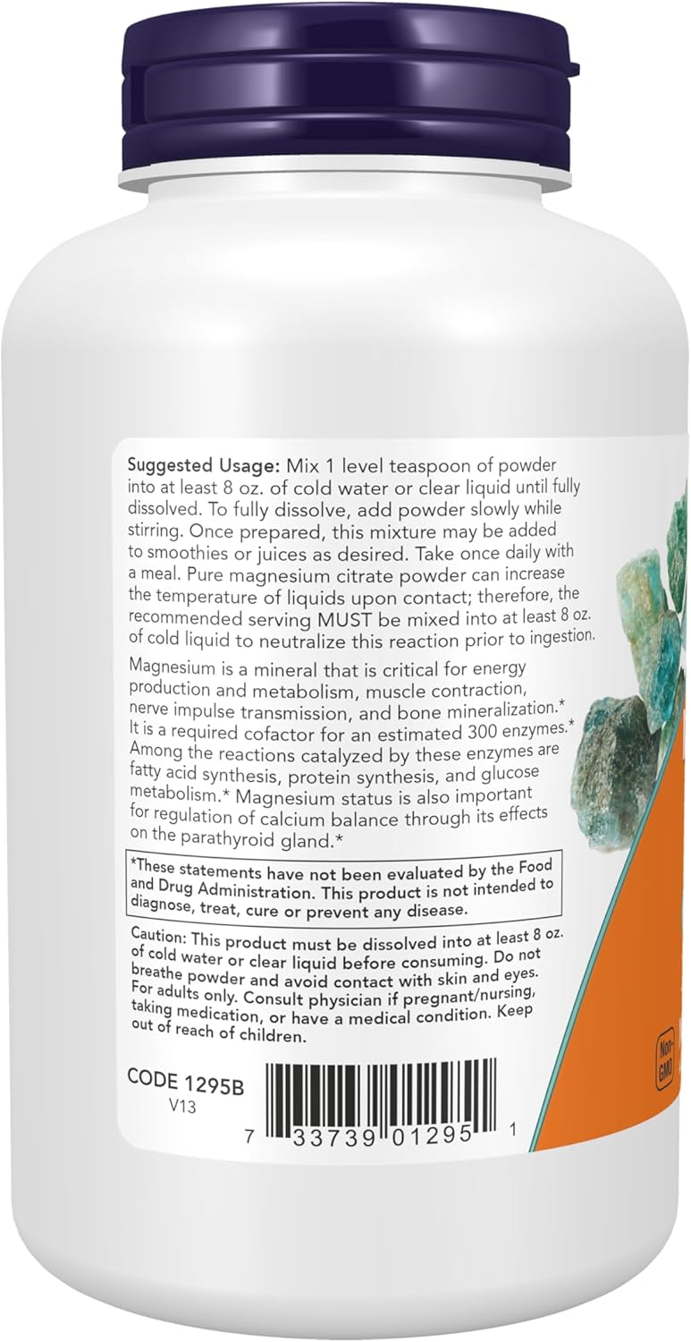 NOW Foods Supplements, Magnesium Citrate Pure Powder, Enzyme Function*, Nervous System Support*, 8-Ounce - Image 3