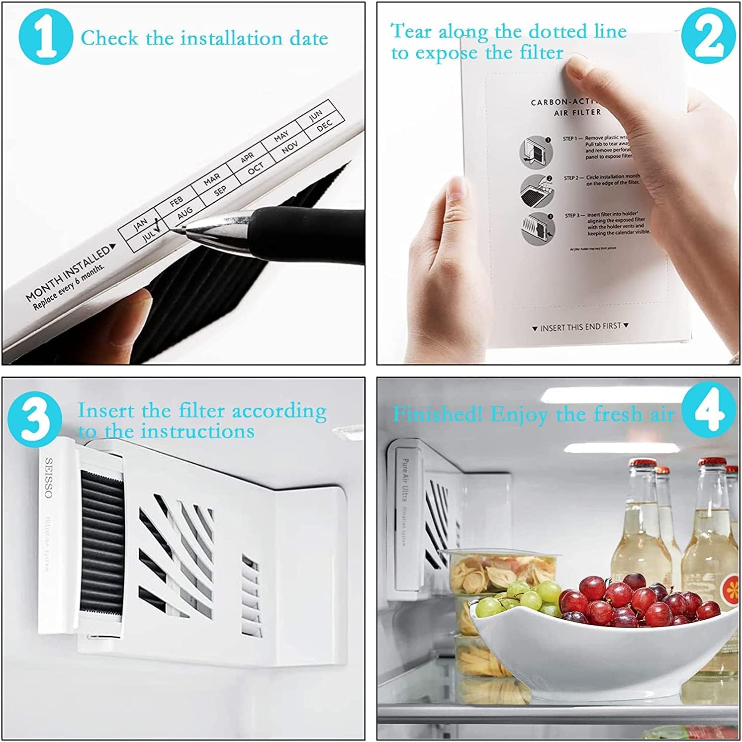 SEISSO Refrigerator Air Filter Replacement Compatible with Frigidaire PAULTRA Pure Air Ultra 242047801, 242047804, 241754002, 241791601, Carbon Activated Air Filters for Refrigerators（12 Pack）