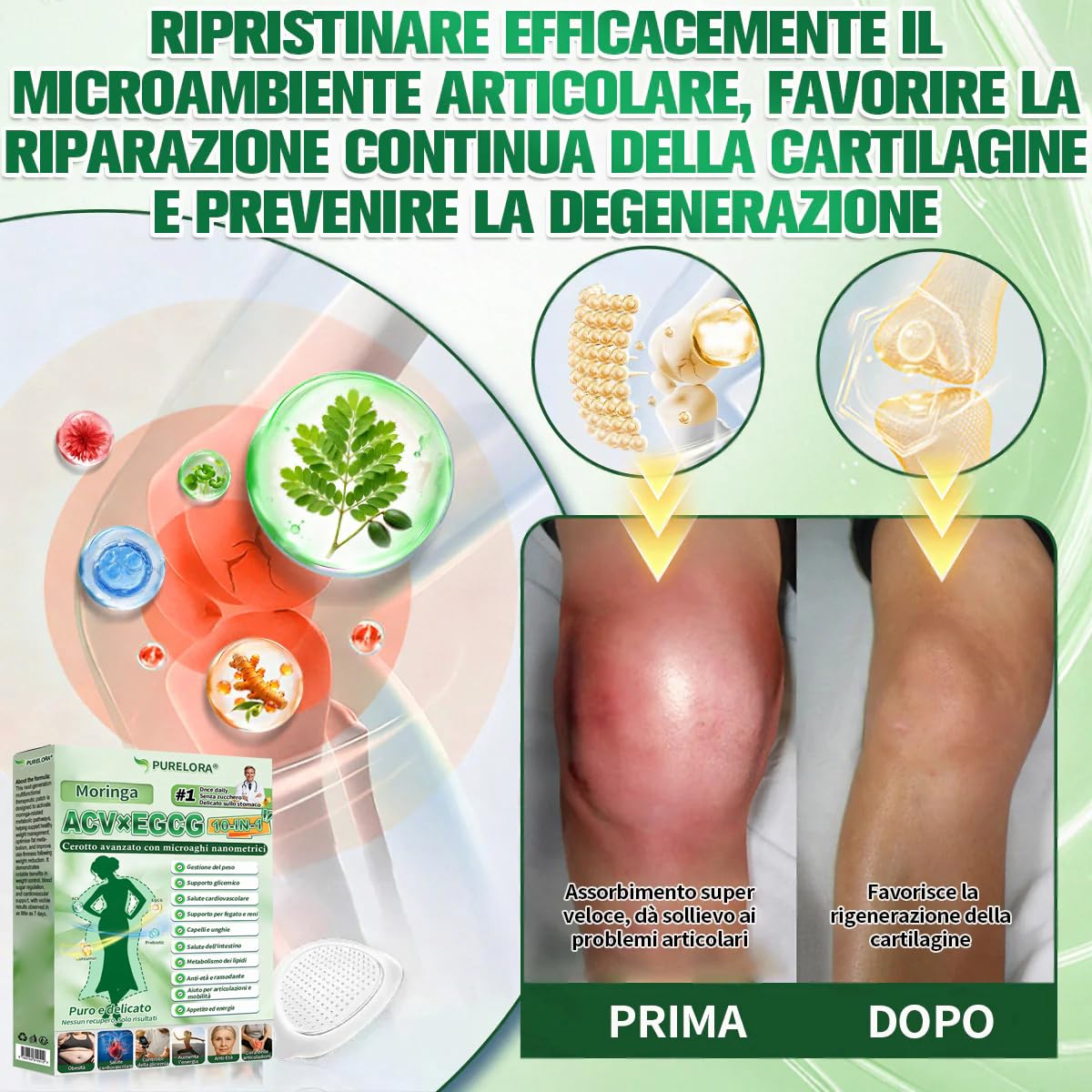 Purelora ACV x EGCG Patch Avanzato Nano Microneedle 10-in-1, Naturali Cerotti Dimagranti Efficaci, Purelora Moringa Cerotti, per Addome, Braccia e Gambe (2 Scatole)