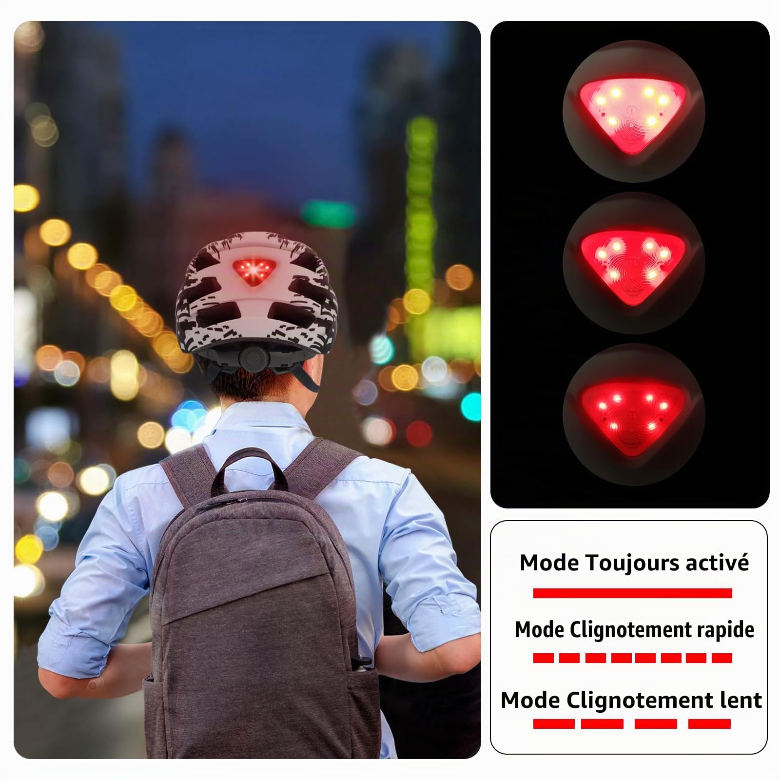 Casque de vélo léger avec feu arrière et visière amovible, 21 aérations, taille réglable 57-61 cm pour adultes