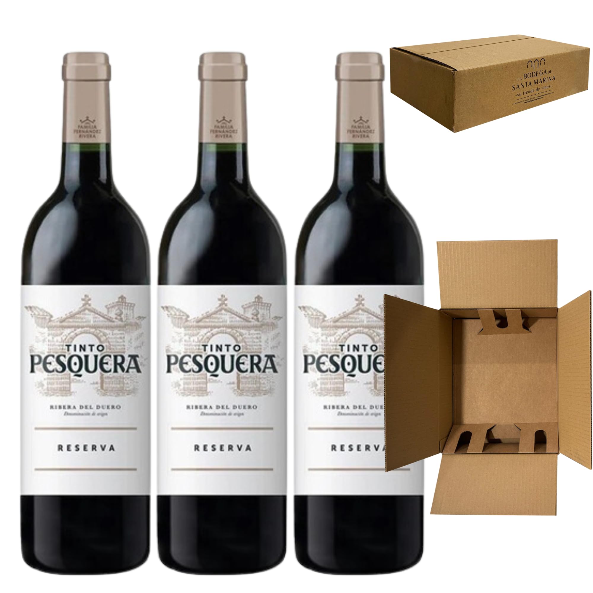 Pesquera Reserva - Denominación de Origen Ribera del Duero - 750ml - Elaborado con Tempranillo 100% -Maridar con Carnes y Quesos - Botella de Colección - Pack 3 Botellas