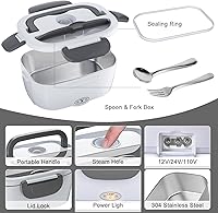 Vista 3 de Lonchera eléctrica con calentador de alimentos - 3 en 1 portátil a prueba de fugas para automóvil/hogar/adultos con recipiente extraíble de acero