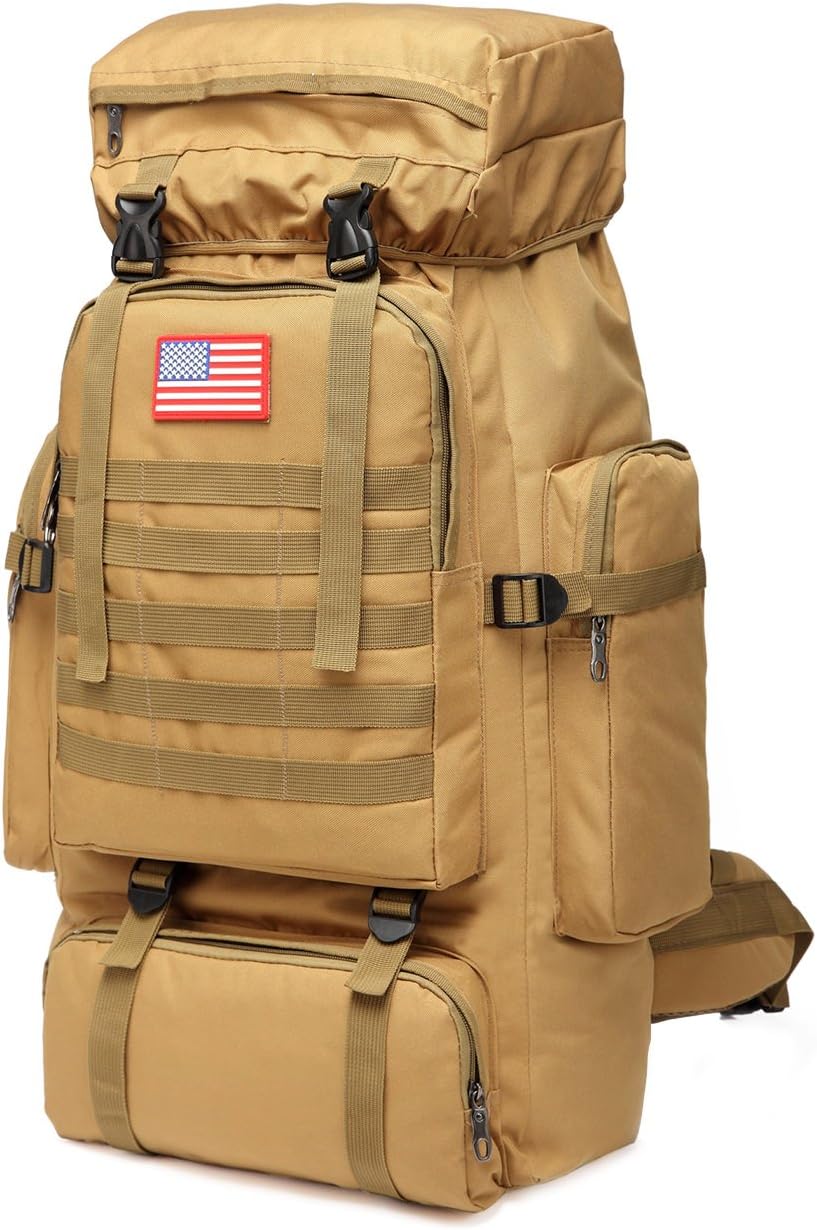 DALNK Military Backpack 80L Tactical Molle Backpack Rucksack Bug Out Bag for Shotting Hunting Camping Hiking Trekking by (Khaki)