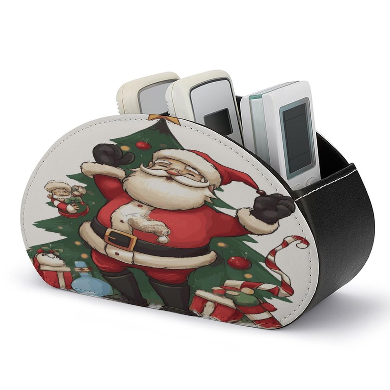 FekiLoot Merry Christmas Remote Control Holder, PU Leather Remote Control Organizer Box Stationery Remote Control Box Desk Storage Organizer for DVDs,Glasses,Pens,Media Players