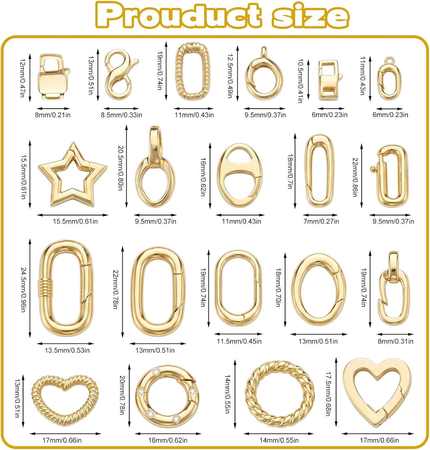 20 Pcs 18k Gold Filled Lobster Clasp, Oval Spring Clasps, Carabiner Clasps Clip Charms for Jewelry Making Necklace Bracelet DIY Keychain Findings