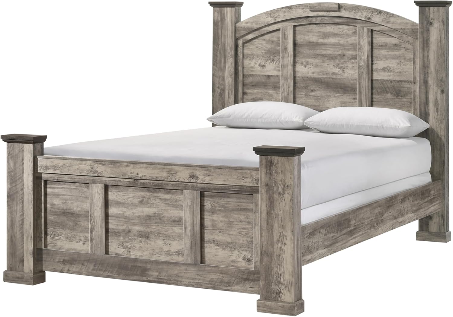 Generic Rustic Gray Poster King Size 6pc Panel Bed Set Storage Wooden Master Bedroom Furniture, Grey