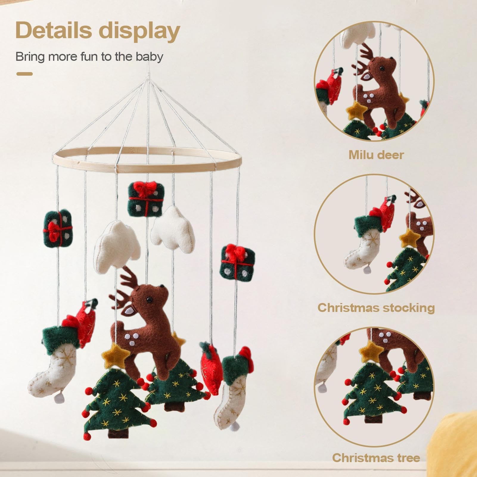 Carillon per Culla Carillon Natalizio per Regalo | Carillon Albero di Natale in Feltro con Renne Decorazione Camera Bambini Completo
