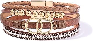 Boho Wrap Bracelets Leather Cuff Bangle Beaded Bracelets for Women Stackable Infinity Bracelets Jewelry Gift Mom with Magnetic Clasp