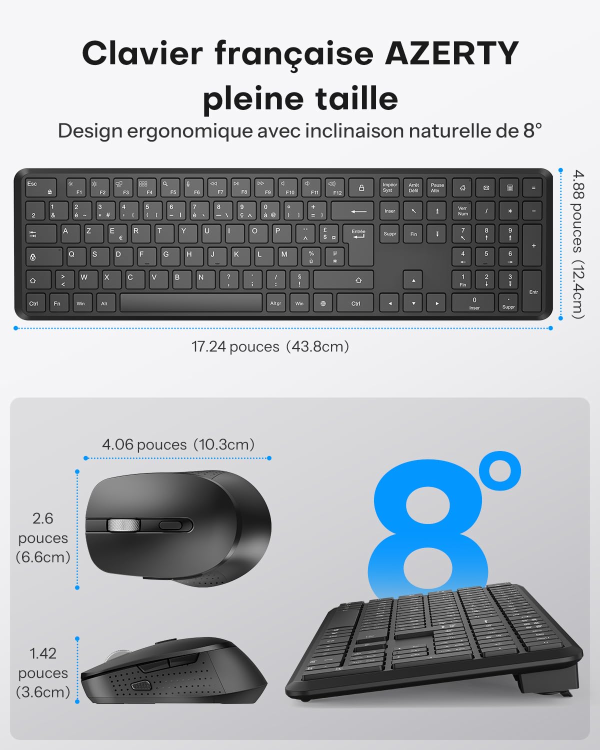 OMOTON Ensemble Clavier et Souris sans Fil AZERTY 2.4GHz pour Windows