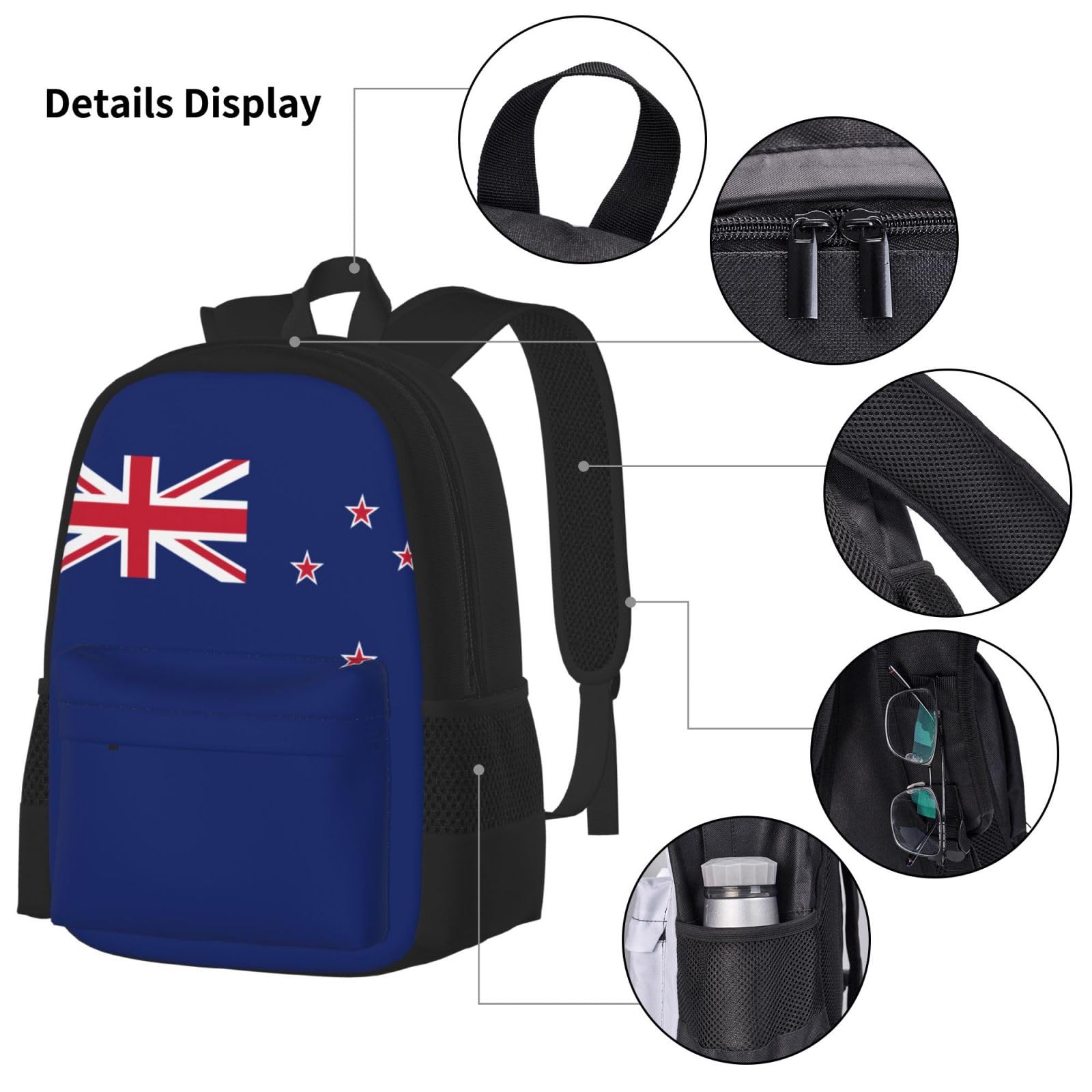 Set di matite con zaino per la scuola con bandiera della Nuova Zelanda | Durevole Laptop Bookbag Combo Per Studenti Universitari Adulti Viaggio Daypack Isolato Box Matita Caso