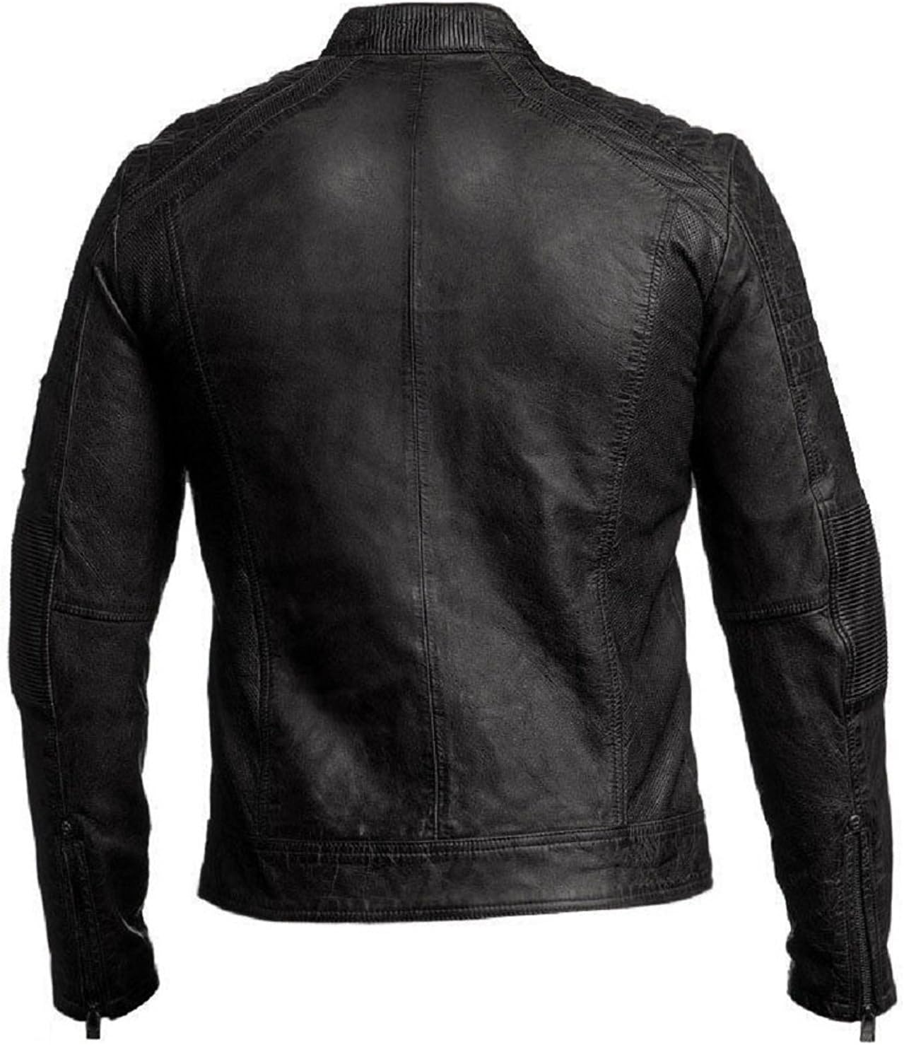LIVEEVIL Men's Cafe Racer Motorcycle Jacket - Real Lambskin Distressed Leather Slim Fit Vintage Biker Jackets for Men - Image 3