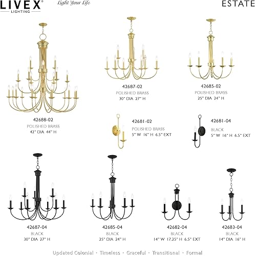 Miniatura 5 de Livex Lighting 42683-04 Steel 3 Light Chandelier for Home Decor, 1 Black Ceiling Light Fixture, Perfect for Living Room or Bedroom Decor