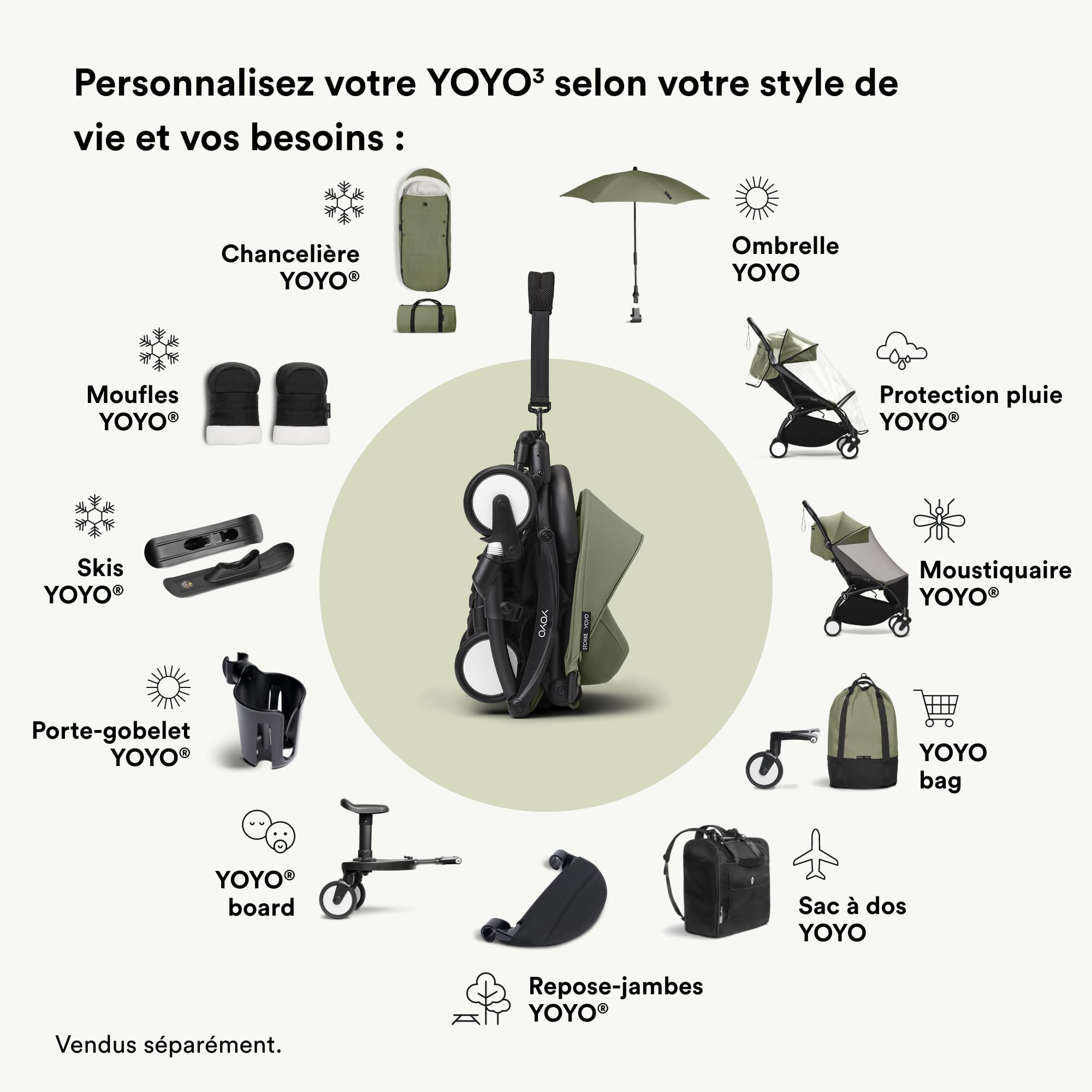 Stokke YOYO Chancelière, Olive - Doublure sherpa, capuche en polaire avec cordon de serrage, double rembourrage - Lavable machine à 30°C - Sac inclus
