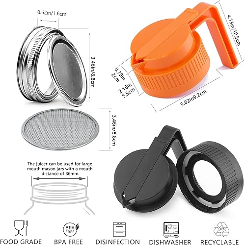 Miniatura 3 de Paquete de 2 tapas abatibles de boca ancha con asa, tapa deslizante y boquilla fácil de verter, boca ancha, tapas de boquilla reutilizables