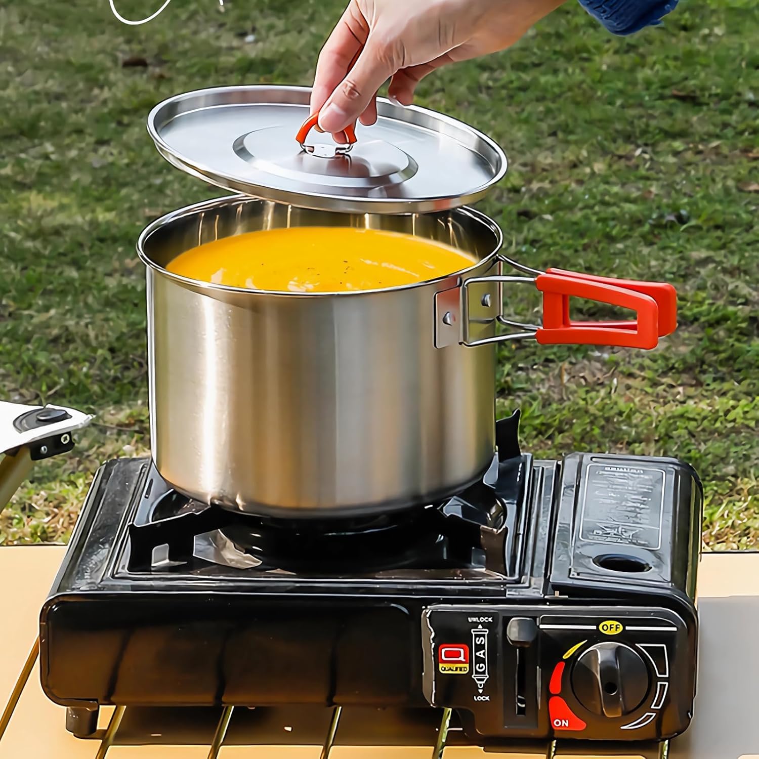 Camping Kochgeschirr Set,Camping Koch Set,304 Edelstahl Campingtöpfe und Pfannen Set,Campinggeräte für Wandern Outdoor Kochen Picknicks für 2-4 Personen