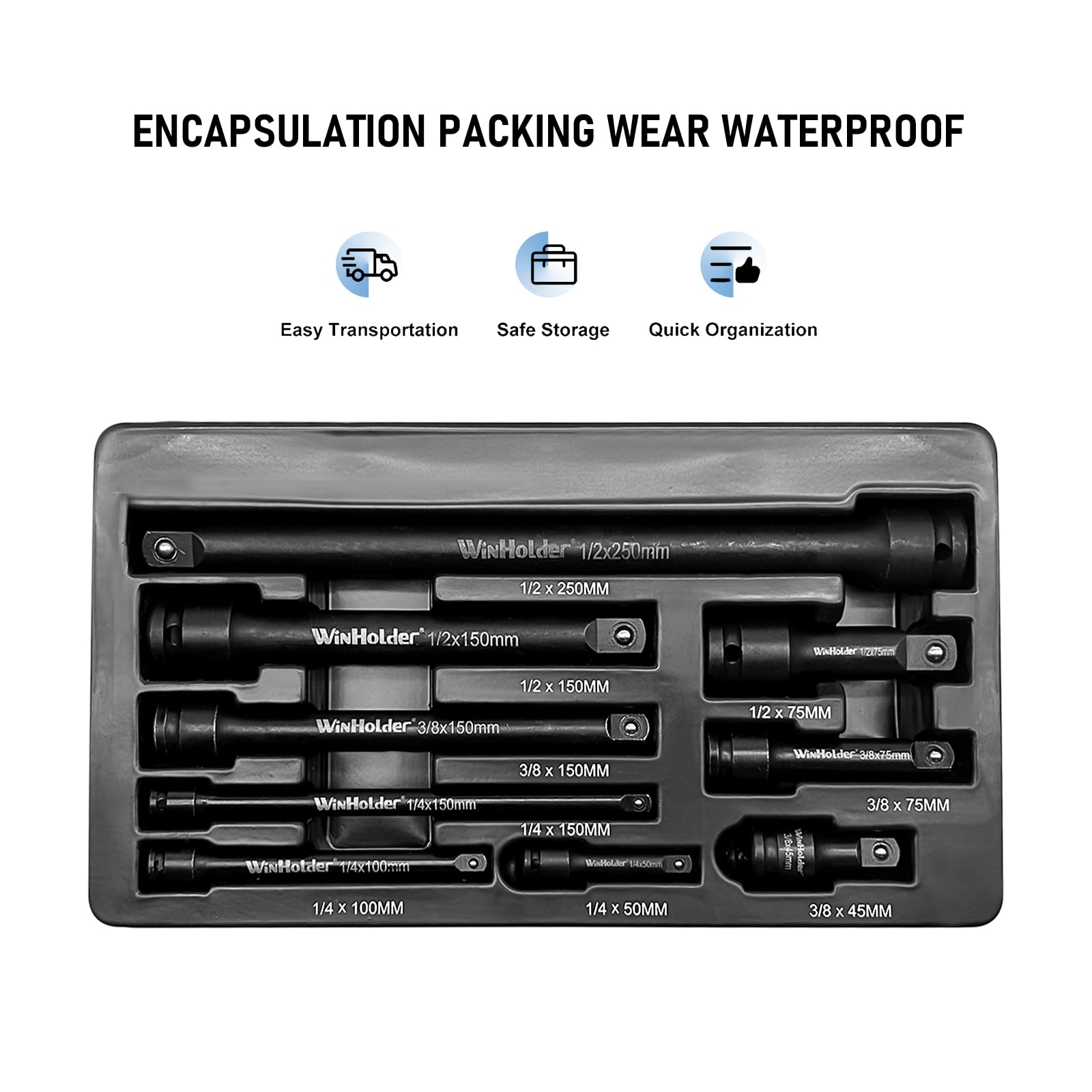 WinHolder Industrial 9pc Pneumatic Impact Extension Bar Set, 1/4", 3/8" - Image 4