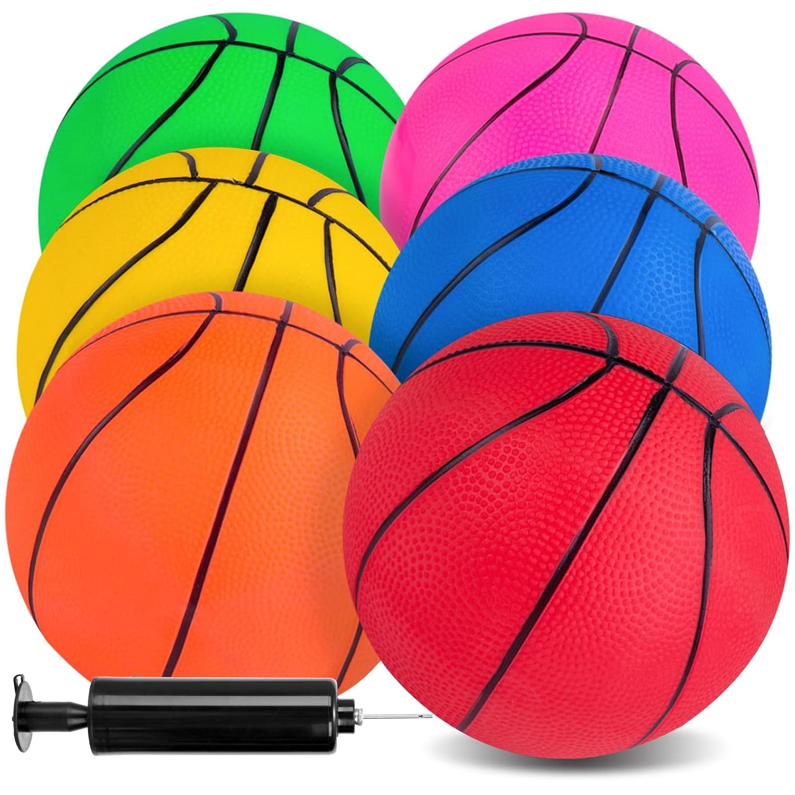 3 otters 6 Pack Mini Basketballs, 7.5 Inch Basketball Set with Pump for Kids Swimming Pool Toy, Mini Basketball Hoop, Outdoors Party Favors