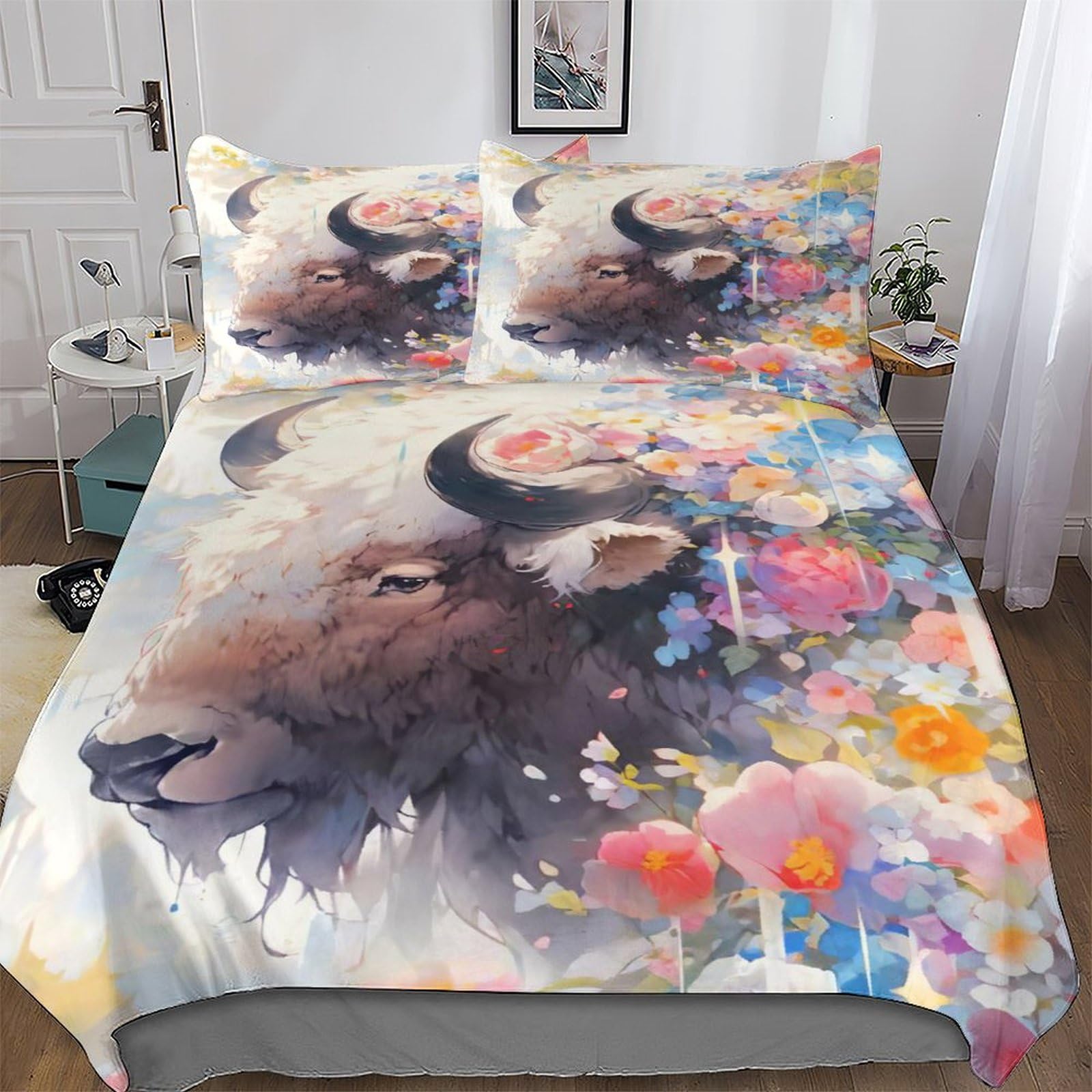 Housse de couette 200x200 cm avec taies imprimées pour lit double