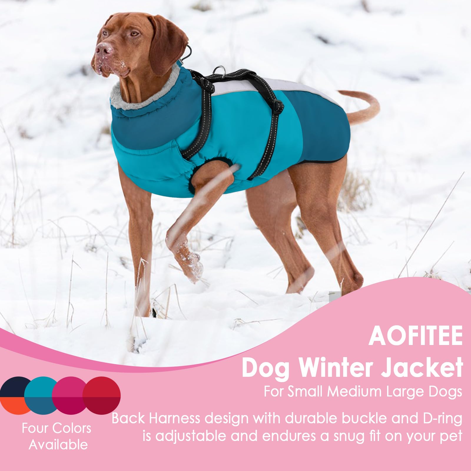 AOFITEE Cappotto per cani di taglia grande, impermeabile con imbracatura, caldo cappotto foderato in pile per cani di taglia grande, tuta da neve, giacche con cerniera per cani per il freddo, per