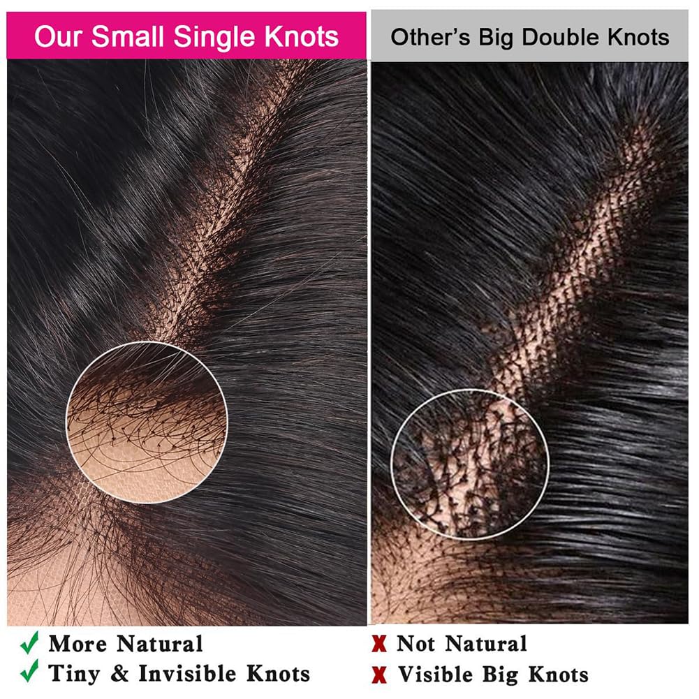 HEFABRIGHT Straight Wave Human Hair 5x5 HD Lace Closure Unprocessed Virgin 150% Density Free Part Pre Plucked Hairline With Baby Hair Natural Black 16 Inch - Image 3