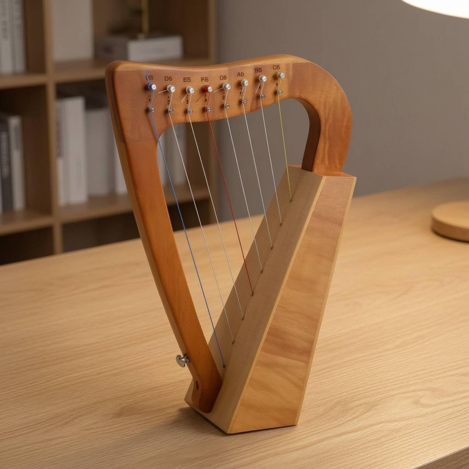 Qianly Arpa Lira con Chiave di Accordatura Compatta Arpa Lira Compatto Strumento Musicale per Studenti, 8弦【云杉木】原木色, 35X24 Cm