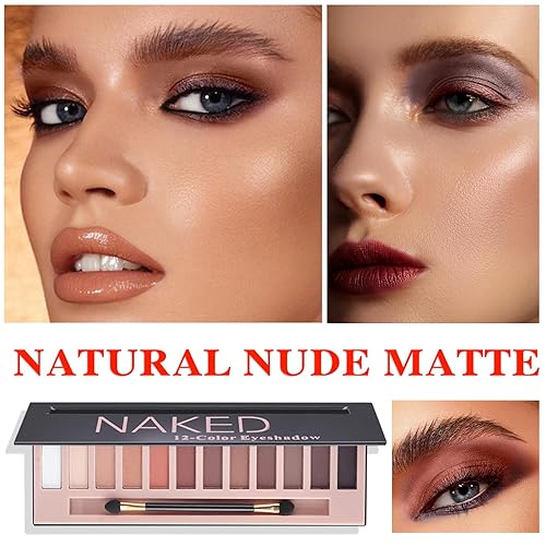 Miniatura 7 de Paleta de sombra de ojos desnudos, 2 unidades, 12 colores, paleta de sombra de ojos color nude, paleta de sombra de ojos con brillo natural, paleta