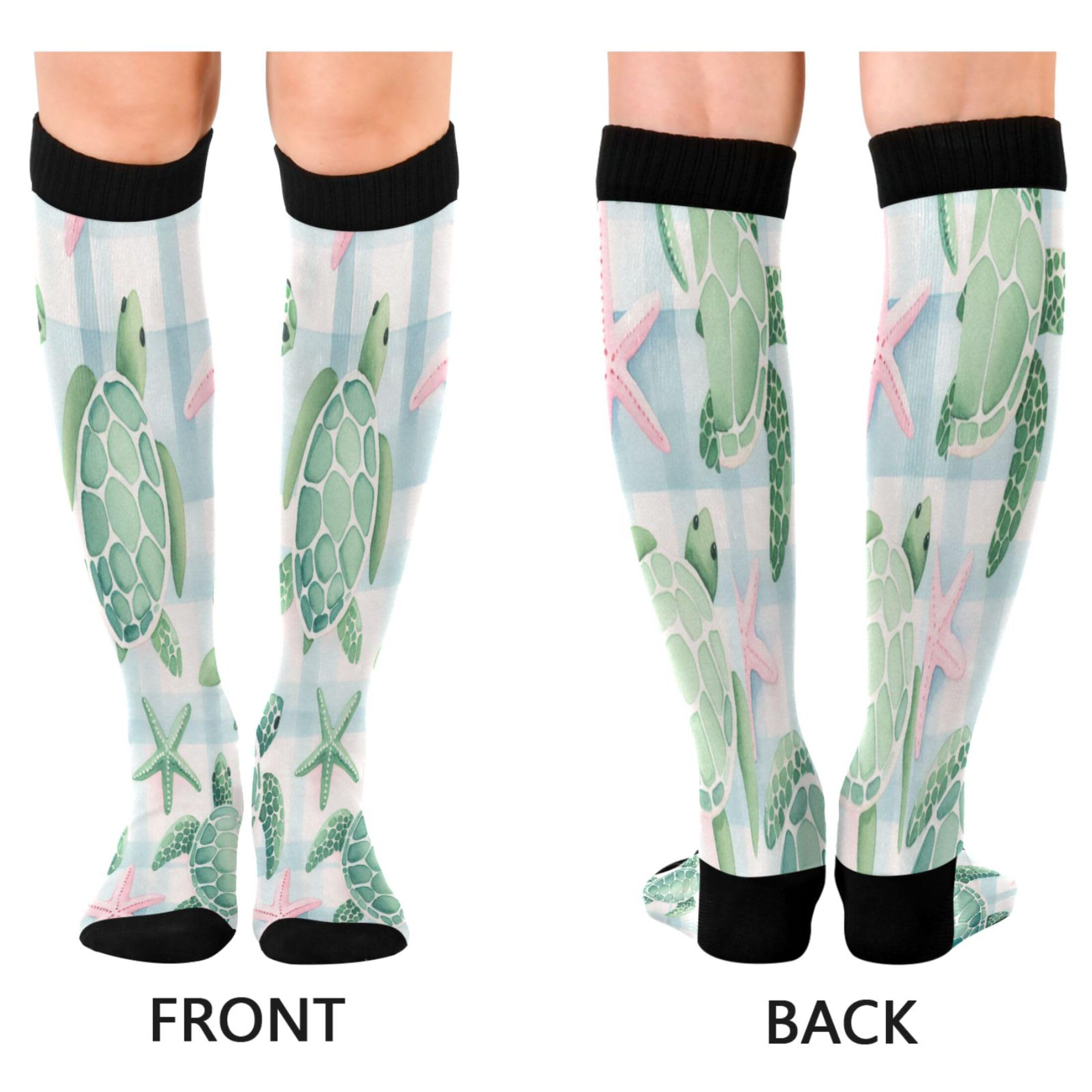 Burbuja Sea Turtles Pink Starfish Compression Socks for Women Men (20-30mmHg), Knee High Socks Circulation Support for Sport Running Hiking Nurse, 1 Pair