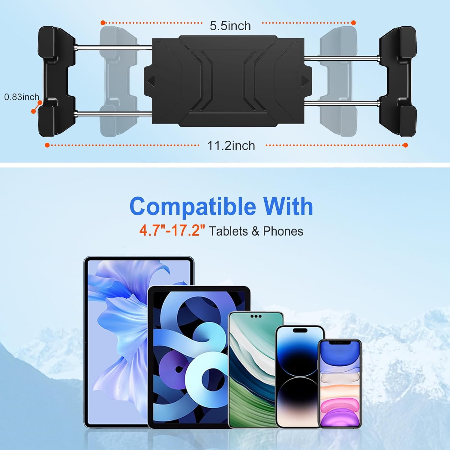 Aluminium iPad Wall Mount Holder, Adjustable for 4.7-17.3" Devices