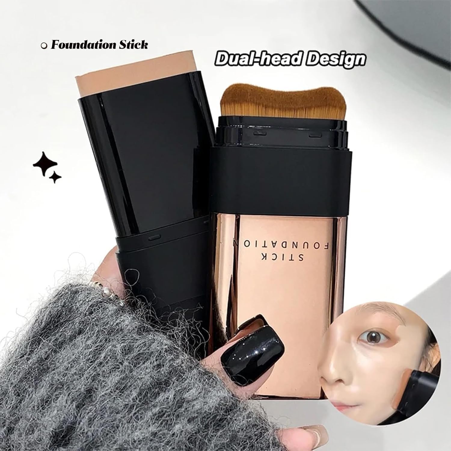 2 in 1 flawless eraser foundation stick | korean hydrating lightweight foundation with built-in brush | waterproof, thin coverage for all skin types (altra) 2