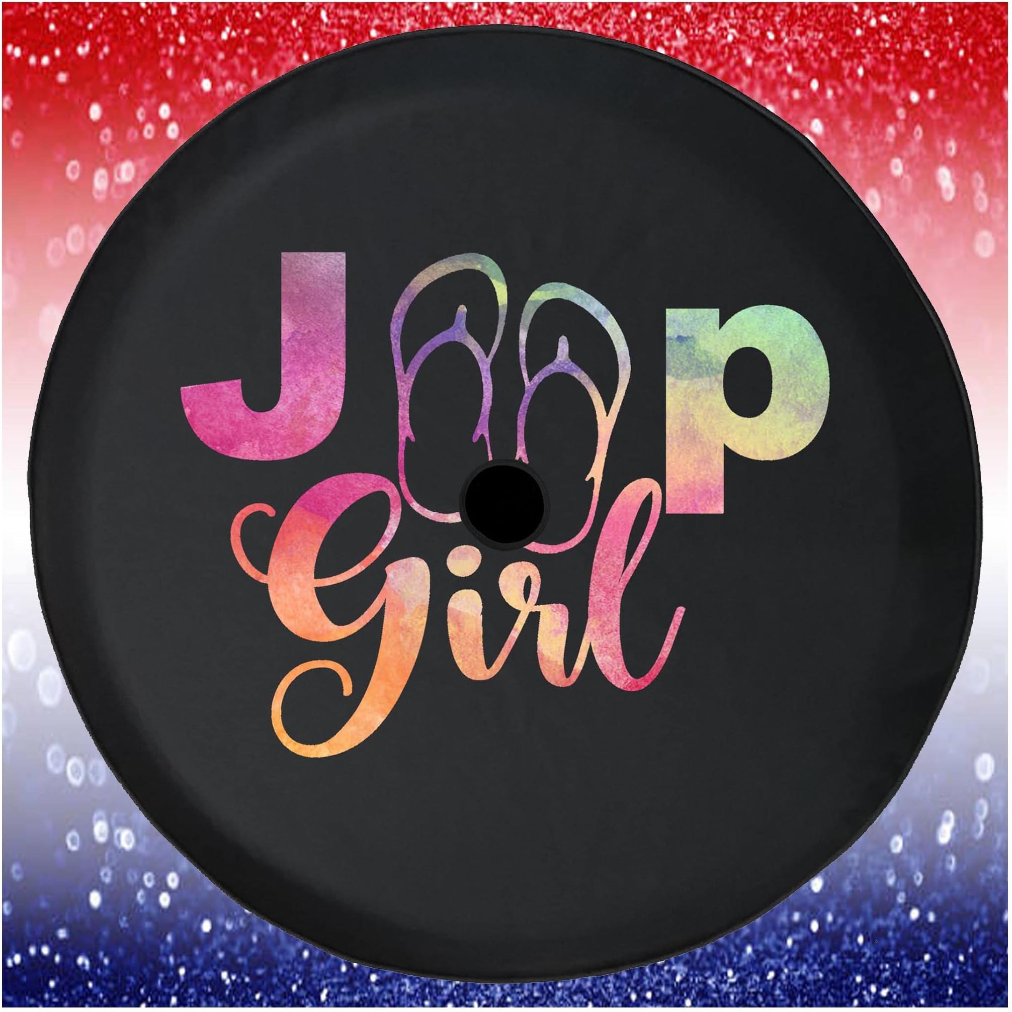 JL Spare Tire Covers Flip Flop Tire Covers for Girls Tyedye Watercolors Car Accessories Black 32 to 33 Inch with Backup Camera Hole
