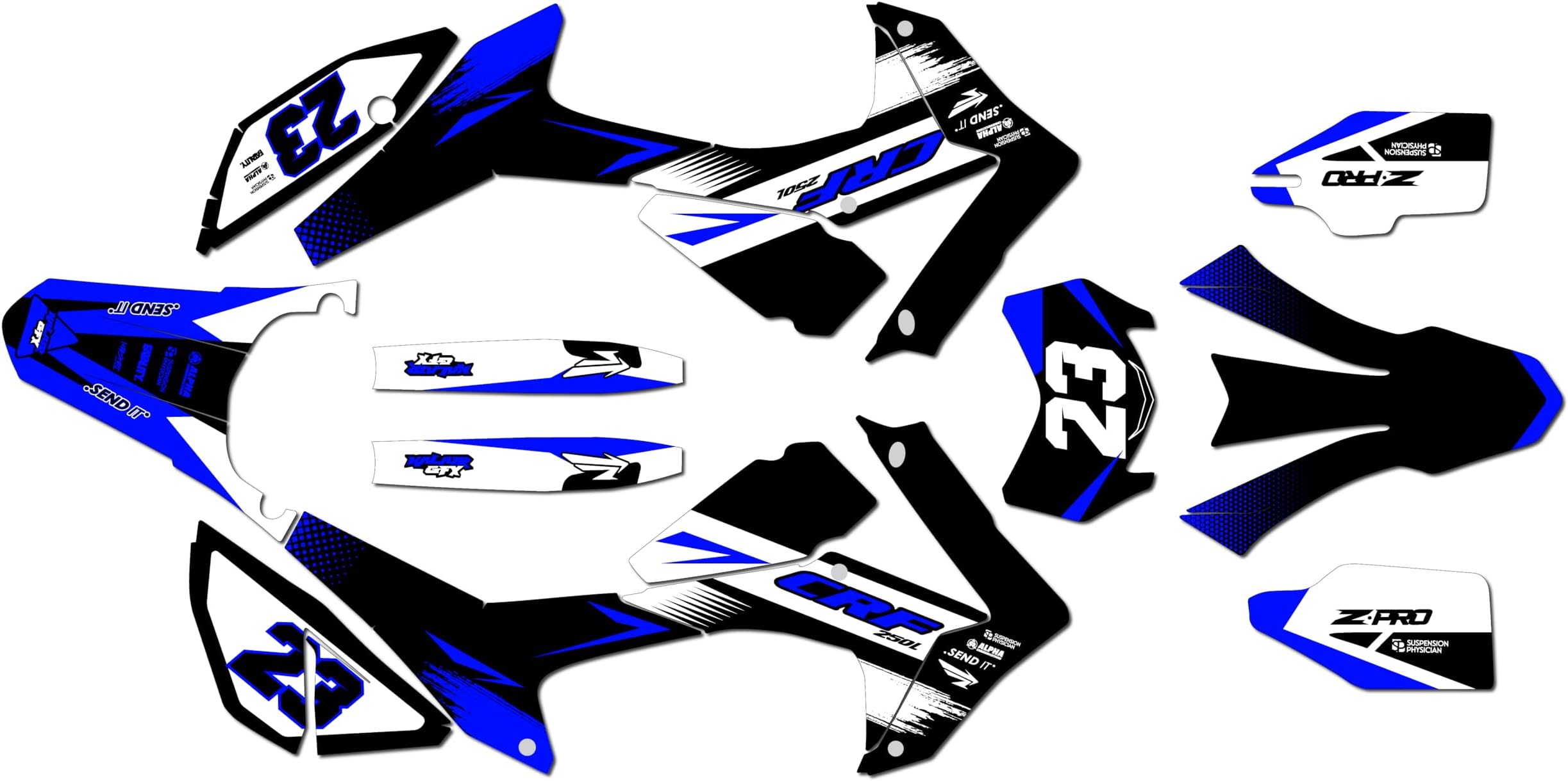 Graphics Kit for Honda CRF 250L (2012-2016) Evader Series Blue 09 Mil - Dirt bike Custom Racing Graphics Decals Stickers Kit, no-plastics