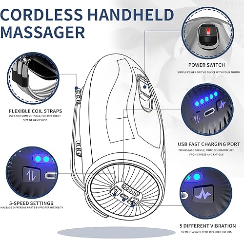 Miniatura 4 de Masaje de calor de mano con cableinalámbrico, masajeador de mano inalámbrico profesional para peluquería, botón de ajuste de 5 velocidades, 5 modos