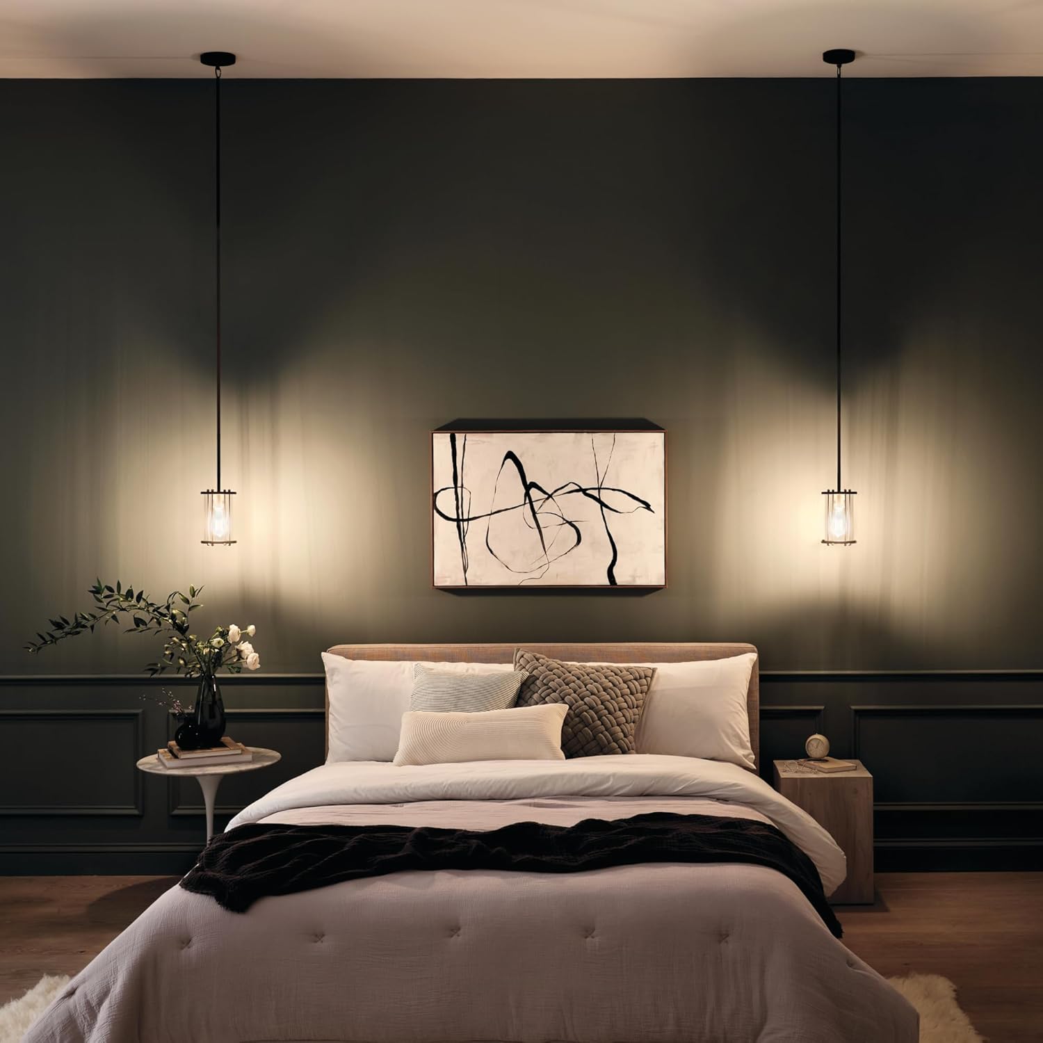KICHLER Loman 1 Light Mini Pendant in a Matte Black and Brushed Nickel Finish with a Craftsman Clear Glass Cylinder, 82331
