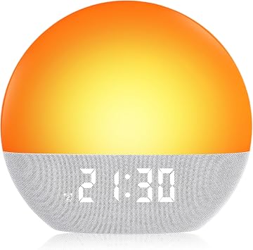 Sunrise Alarm Clock, White Noise Sound Machine, Gentle Alarm Clocks for Bedrooms, Natural Linen, 24 Soothing Sounds, 17 Night Lights, Dimmable Clock, Dual-Alarm for Heavy Sleepers
